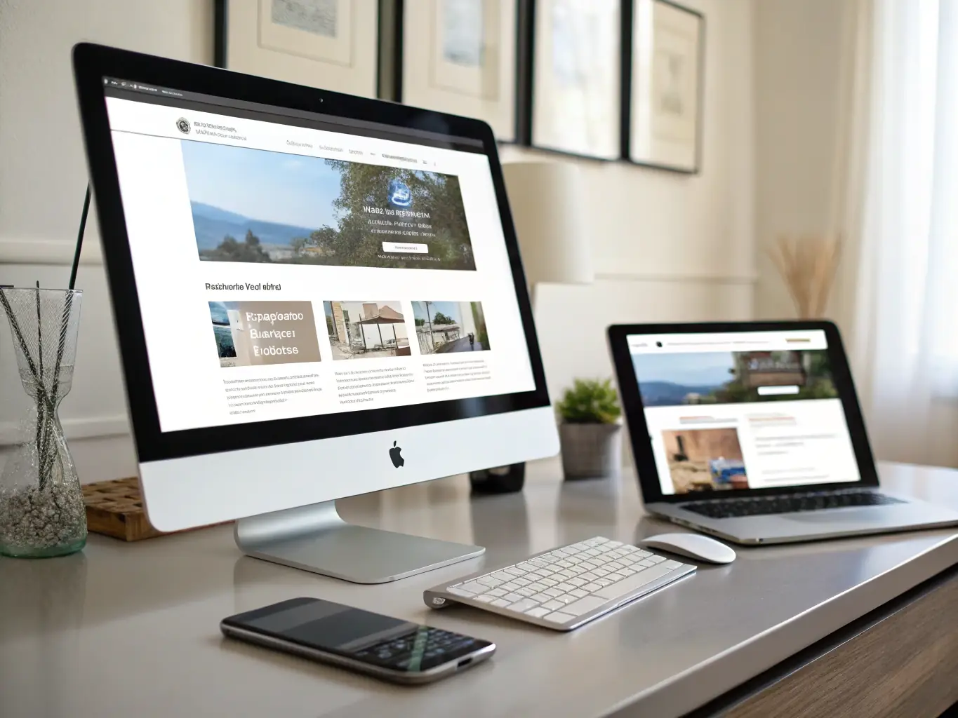 A website displayed on various devices (desktop, tablet, smartphone) showcasing its responsive design and cross-browser compatibility.