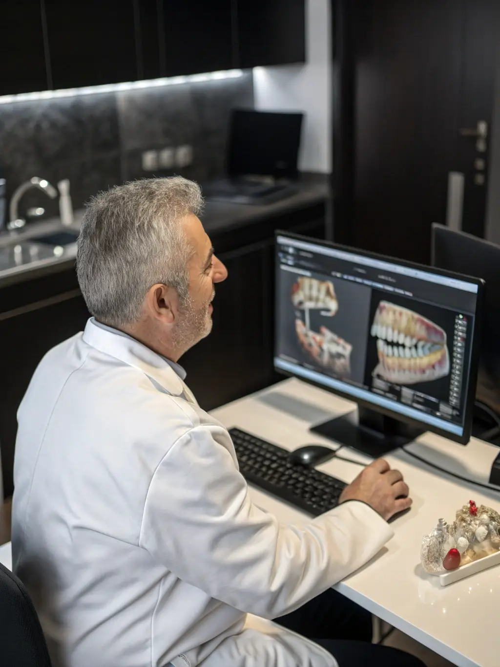 A dental professional using Renivor's digital imaging software to create a 3D model of a patient's teeth, showcasing the precision and detail of the technology.