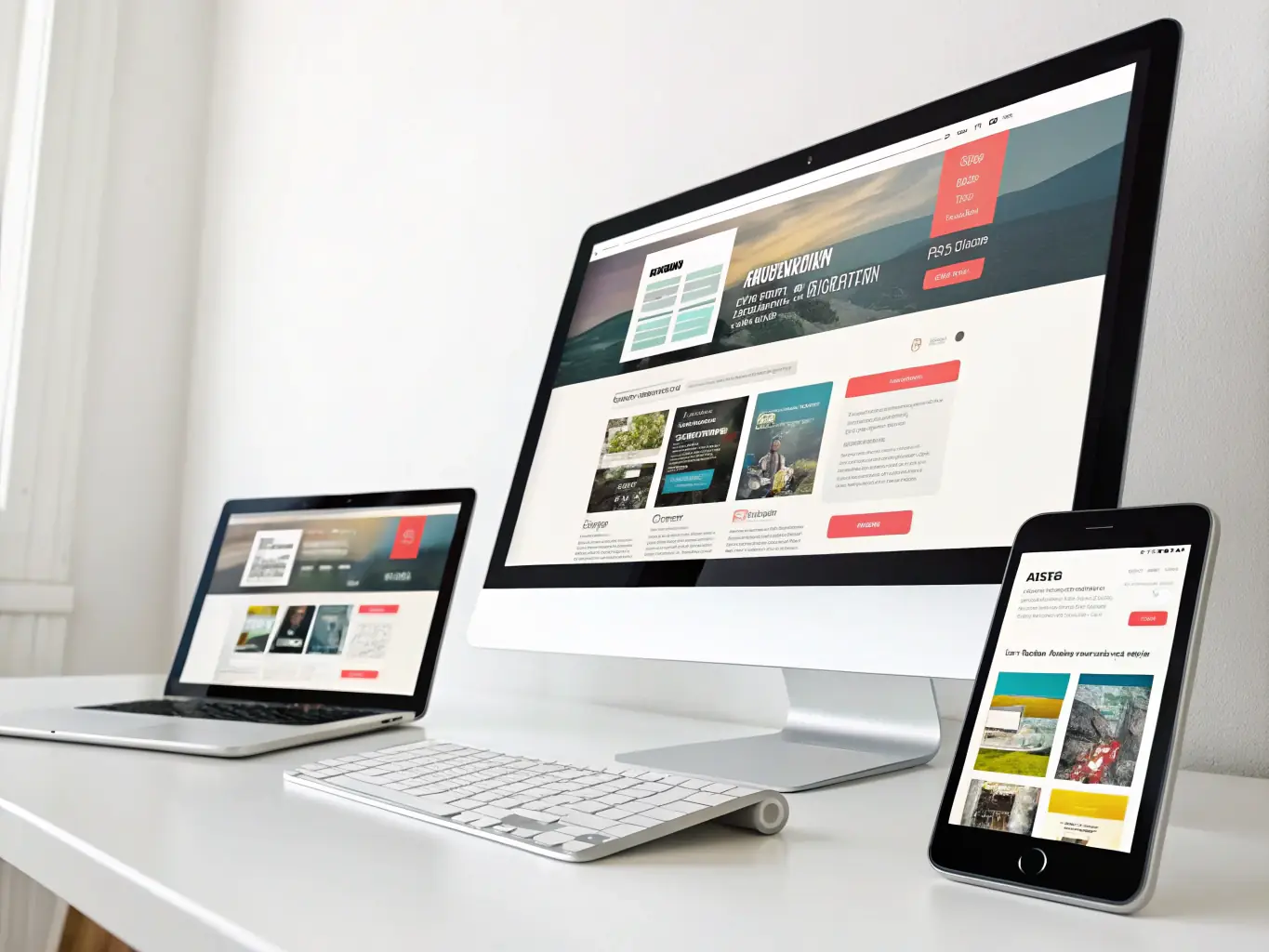 A diverse array of devices (desktop, tablet, smartphone) displaying the same website, highlighting its cross-browser compatibility and responsive design.