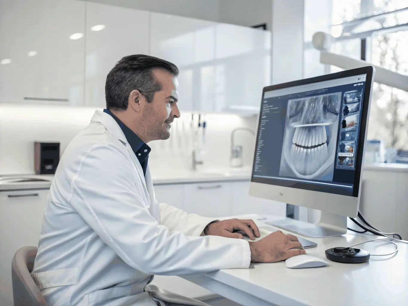 An image depicting an orthodontist seamlessly managing a patient's case using renivor's digital portal, showcasing the efficiency and ease of use of the agile workflow.