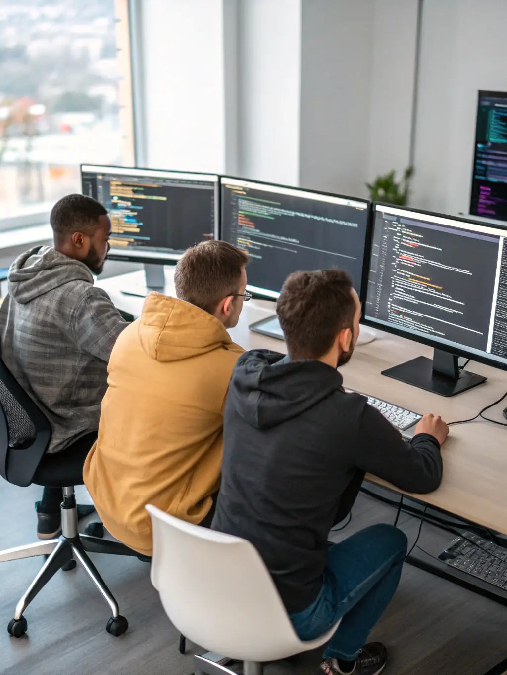 A detailed illustration of CODIX's team analyzing complex HTML code structures, highlighting their expertise in understanding web architecture.