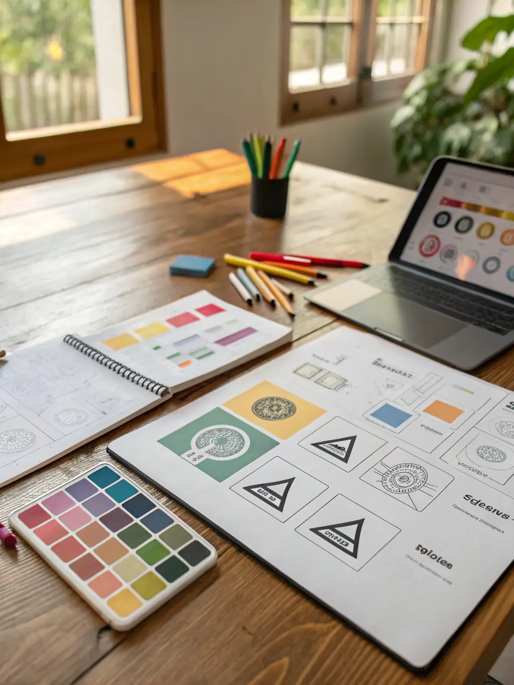 A high-quality image of a completed branding project, showcasing a new logo, website design, and marketing materials for a client.