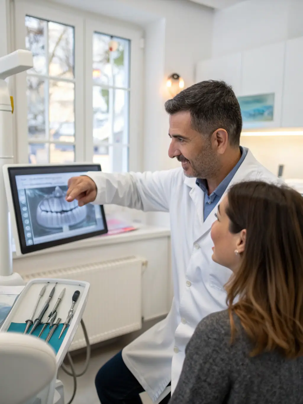 An orthodontist using Renivor's treatment planning software to simulate different treatment options and visualize the final results for a patient.